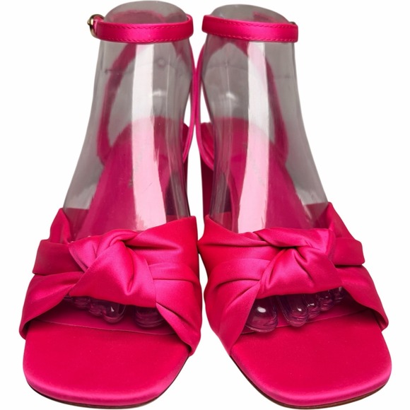 Antonio Melani Tess Fuchsia Satin Bow Ankle Strap Block Heel Sandals 8.5 Wedding - Picture 3 of 11